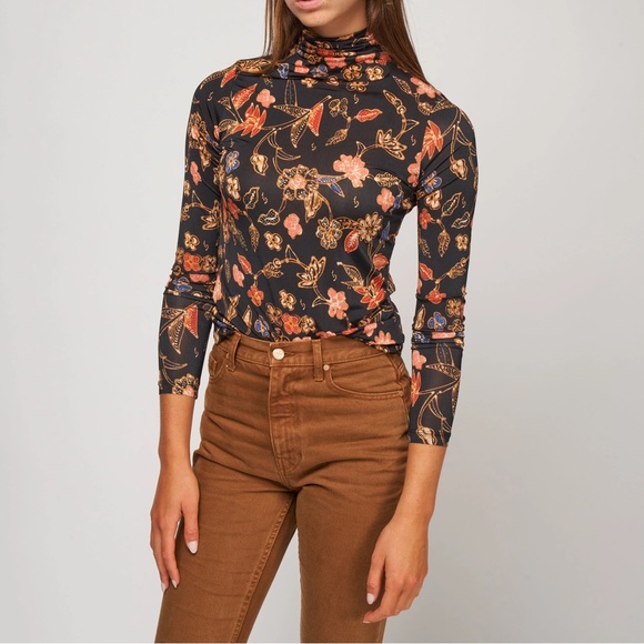 Ulla Johnson Tops - Ulla Johnson Sheer Black Floral Aurelia Turtleneck Odessa Bodycon Blouse size XS
